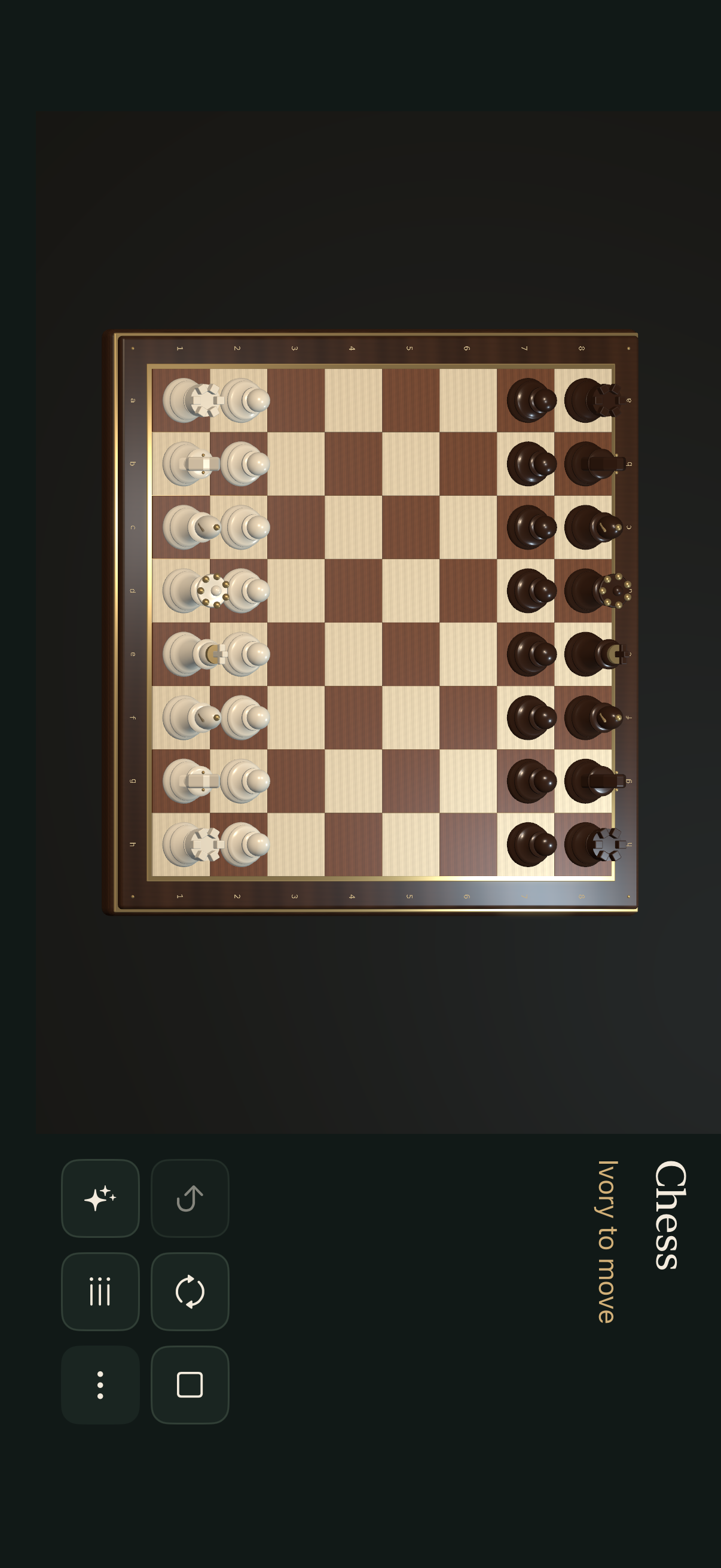Parlour's sculpted ivory and walnut chess table in landscape focus mode